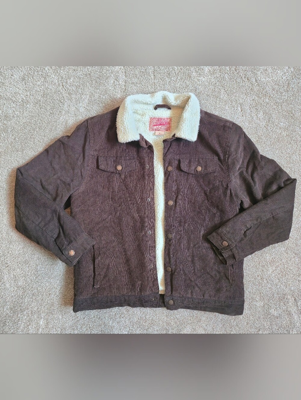 Brooklyn Cloth Brown corduroy faux sherpa-lined trucker jacket L